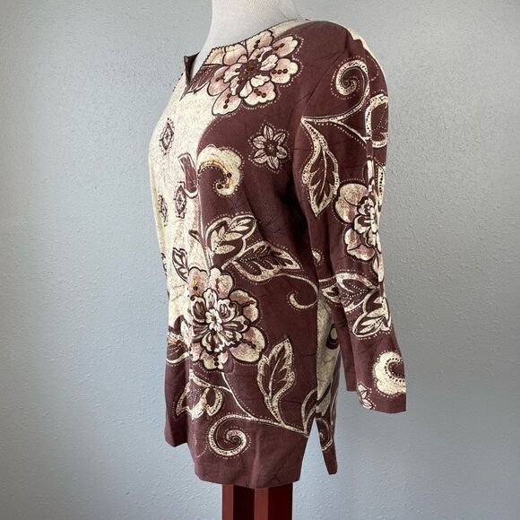 Alfred Dunner Three Quarter Sleeve Sequined Top Size S EUC - Picture 4 of 7